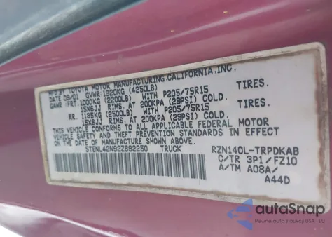 2002 Toyota Tacoma из США, поврежденный, VIN 5TENL42N92Z892250